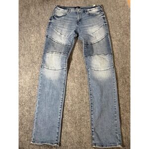 True Religion Rocco Jeans Mens 32x34 Blue Relaxed Skinny Moto Stretch Denim